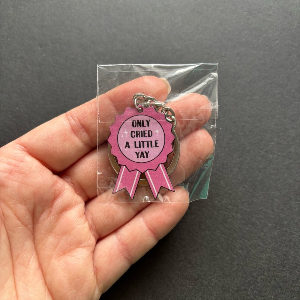 Only Cried A Little Pink Ribbon Keychain | Funny Novelty Gifts - Picture 8 of 10